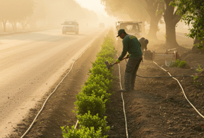 تنفيذ أعمال تنسيق مواقع وزراعة ضمن مشاريع البنية التحتية في السعودية