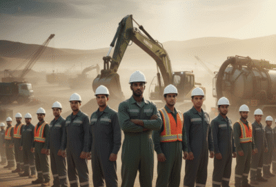 توريد القوى العاملة في السعودية لعمال ومهندسين يعملون في موقع إنشاءات ومعدات ثقيلة