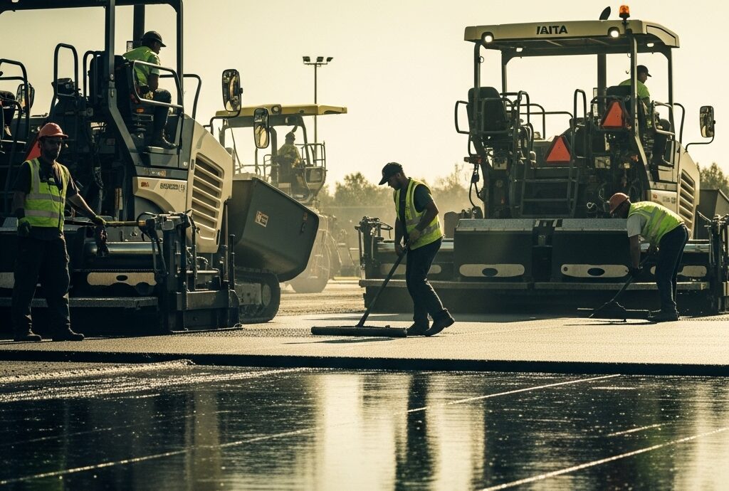 Concrete paving work in a construction site using modern machinery in Saudi Arabia