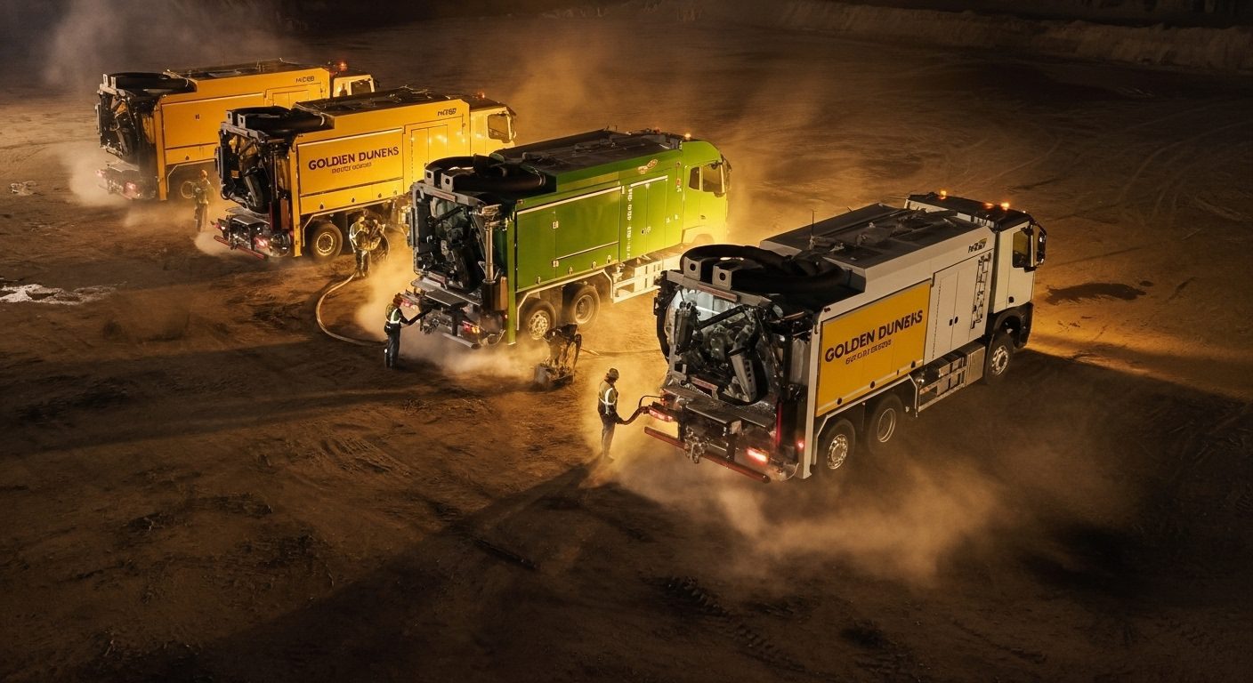 Modern heavy equipment operating on an industrial contracting site in Saudi Arabia