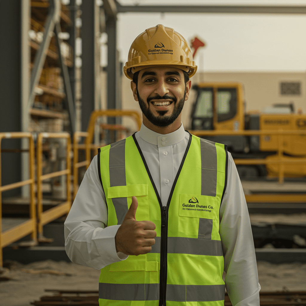 مهندس سعودي من شركة مقاولات عامة وصناعية في السعودية يشرف على تنفيذ مشروع بنية تحتية صناعي