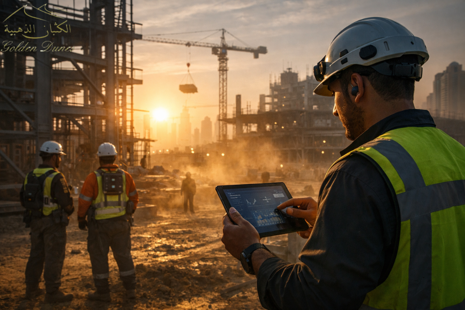 تطبيق نظام سلامة ذكي في موقع إنشاءات سعودي ضخم.