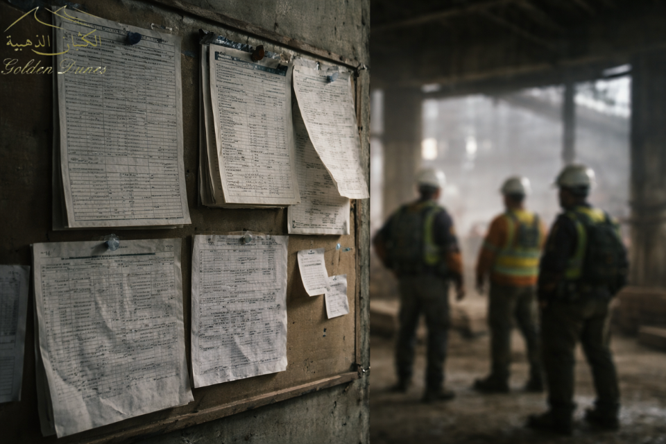 إدارة سلامة تقليدية تعتمد على الأوراق في موقع إنشاءات.