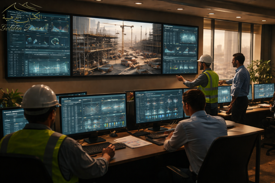 غرفة تحكم رقمية لمراقبة السلامة في موقع بناء.