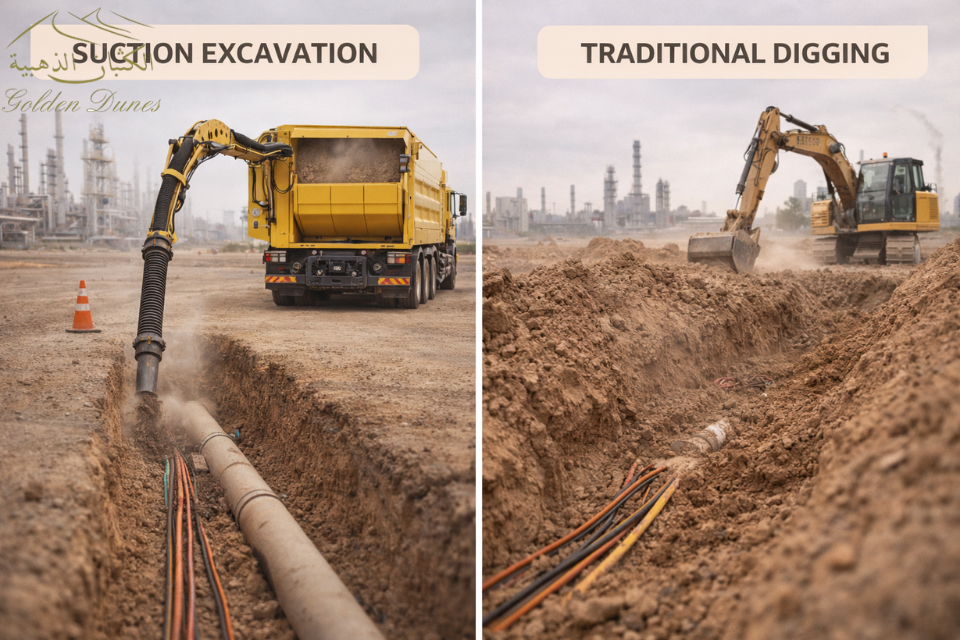 Comparison between suction excavation and traditional digging