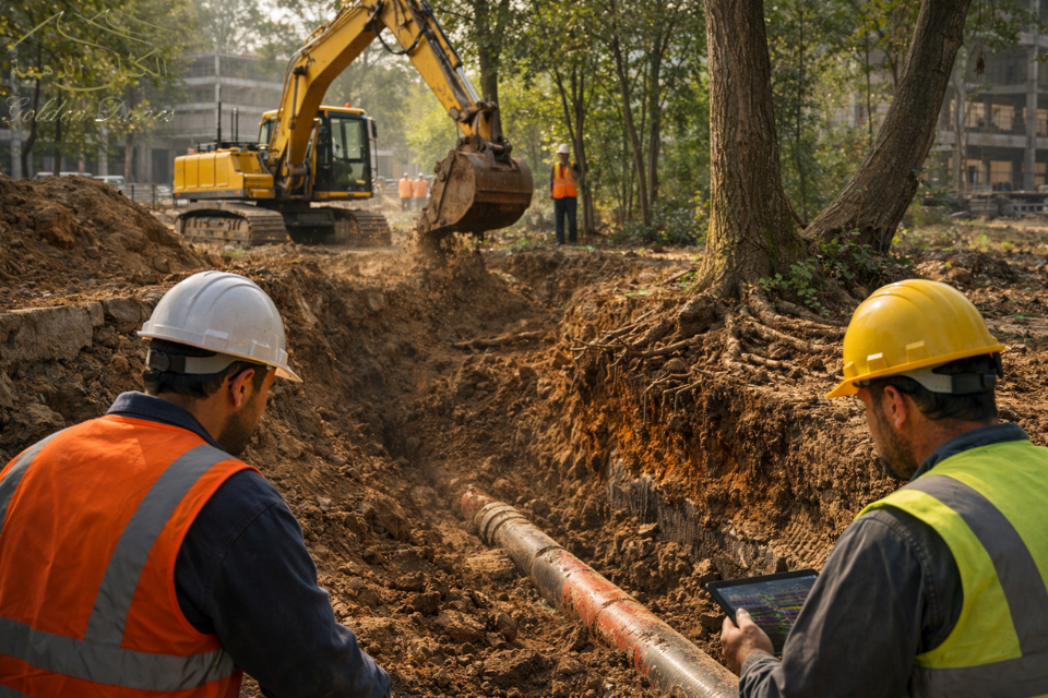 Environmentally responsible excavation protecting soil and tree roots.