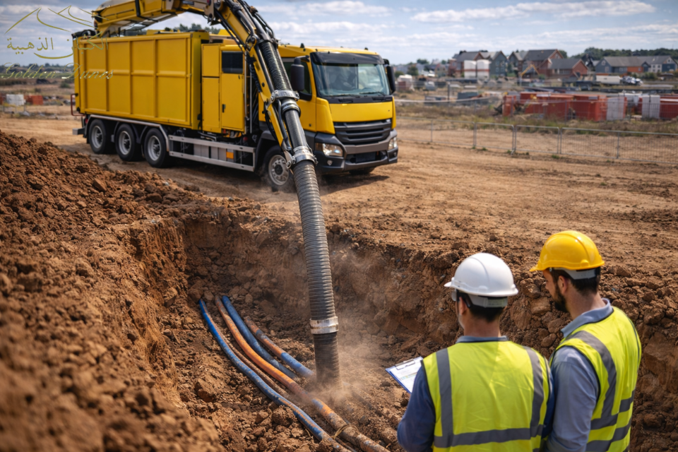 Non destructive excavation exposing underground pipelines and cables with precision using vacuum technology.