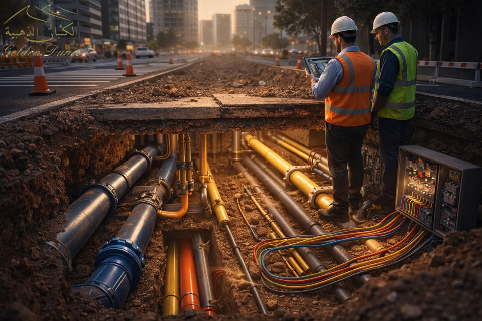 شبكات المرافق المعقدة تحت الأرض في المدن الحديثة