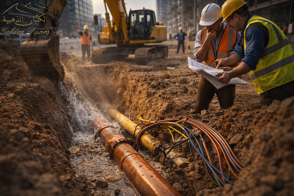تلف خط أنابيب بسبب خطأ في الحفر