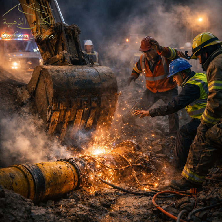 Excavation damaging underground utilities such as pipelines and electrical lines