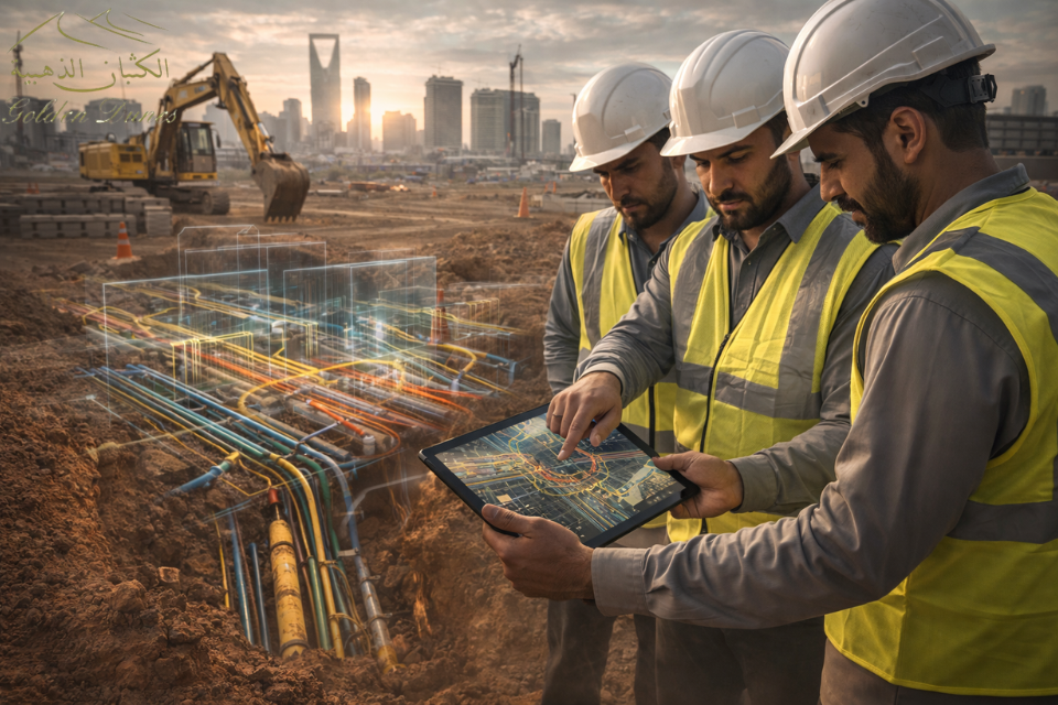 Engineers analyzing excavation risk management plans