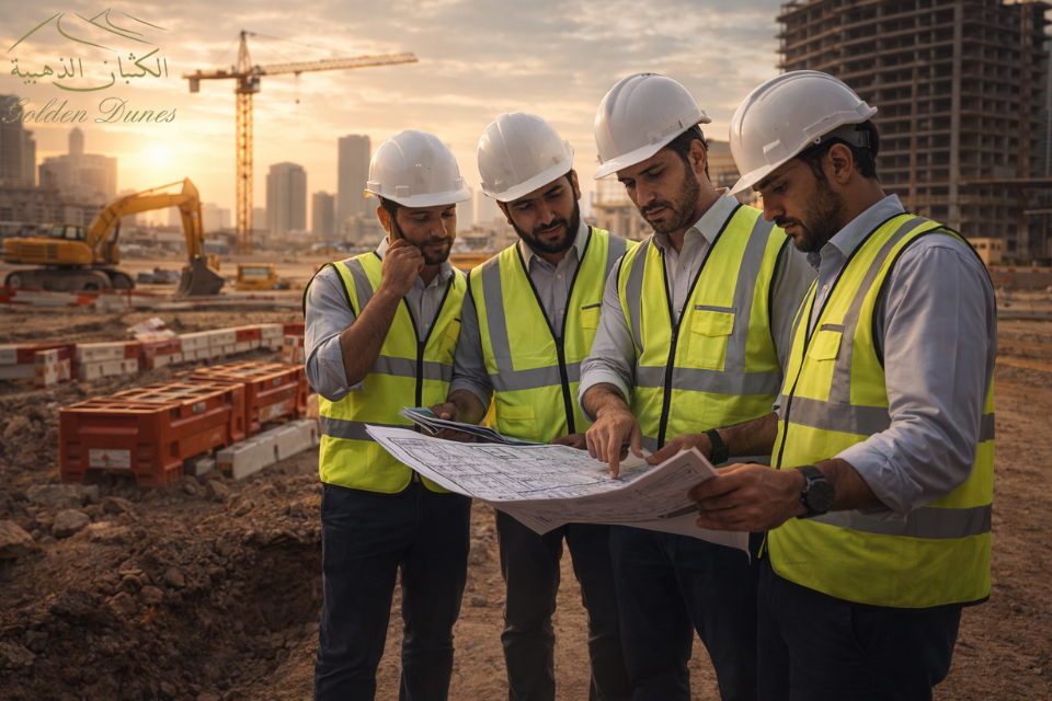 Professional engineering team managing safe excavation project