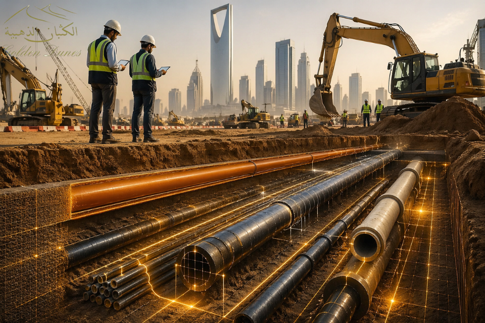 المرافق تحت الأرض أسفل موقع إنشاءات توضح مخاطر البنية التحتية المخفية