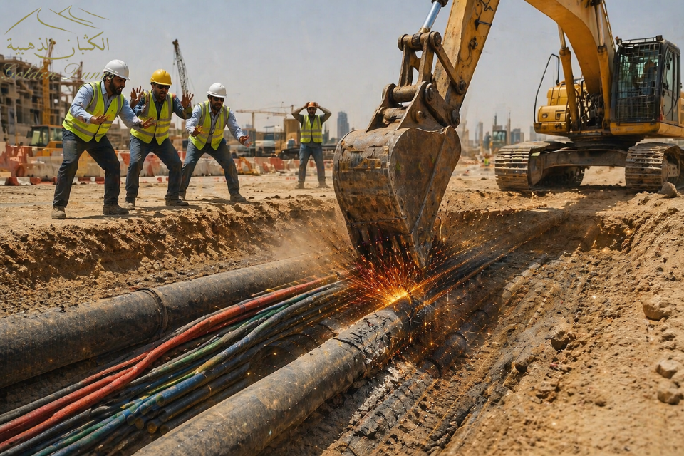 حفّار يتسبب في إتلاف مرافق تحت الأرض بسبب سوء التخطيط وضعف التحديد