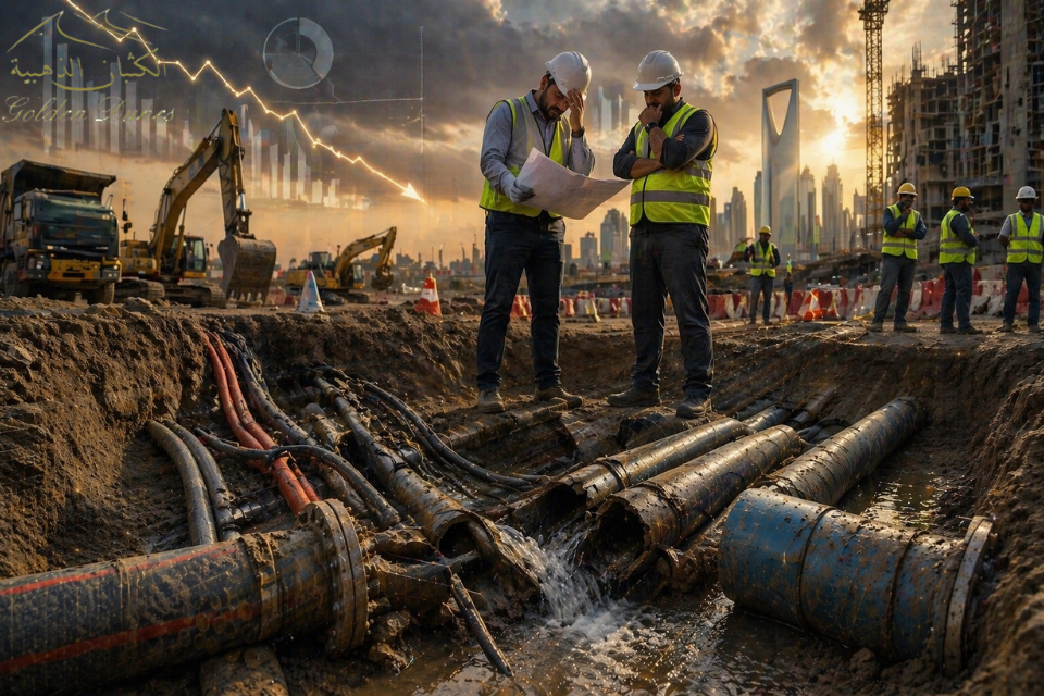 توقف موقع إنشاءات بسبب تلف المرافق تحت الأرض وتأثير الخسائر المالية