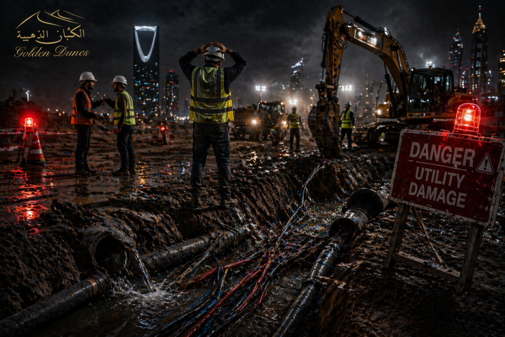 Damaged underground utilities causing construction project failure