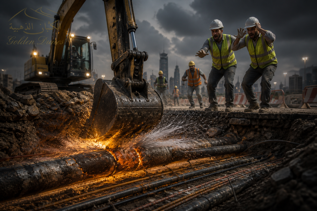Excavation damaging underground pipeline