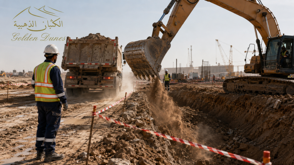 Struck-by accident risk near heavy machinery on an excavation site