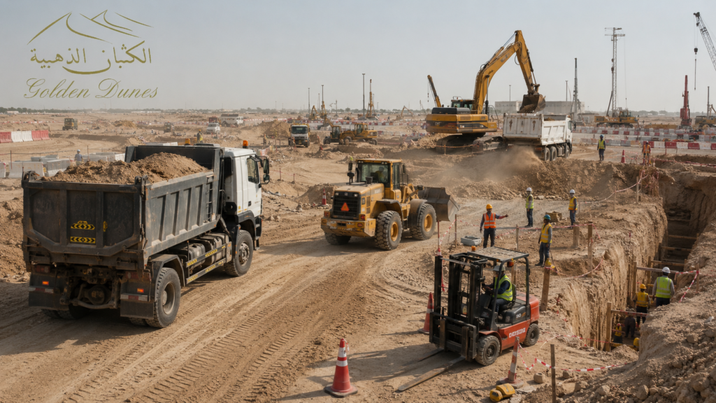 Vehicle and machinery movement risks on a congested excavation site