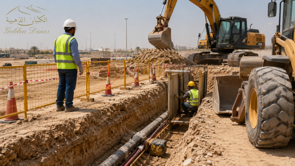 OSHA Fatal Four hazards represented in an excavation work environment